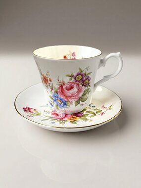 Springfield Bone China Floral Teacup & Saucer Set of 2 - Vintage England